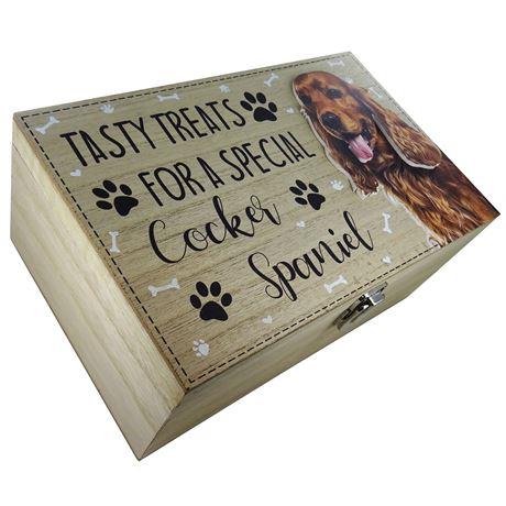 Wooden Cocker Spaniel Treat Box - Personalized Pet Treat Storage for Dog Lovers