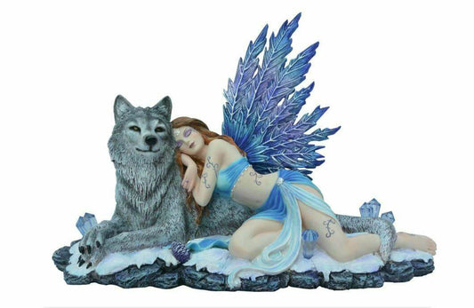 Large Fairy and Wolf Companion Sculpture Statue Mythical Creatures Figure Gift