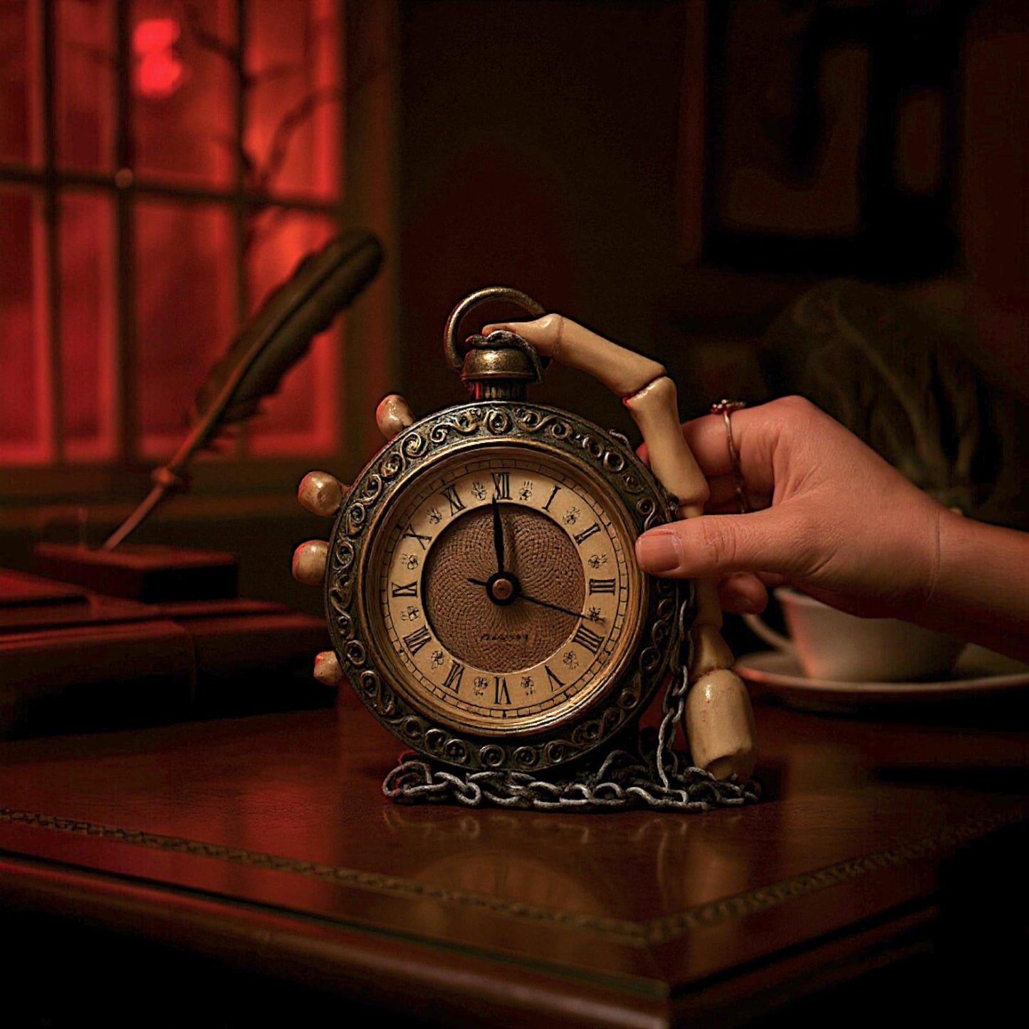 Skeleton Hand Holding Pocket Watch Gothic Mantel Clock Gothic Ornament