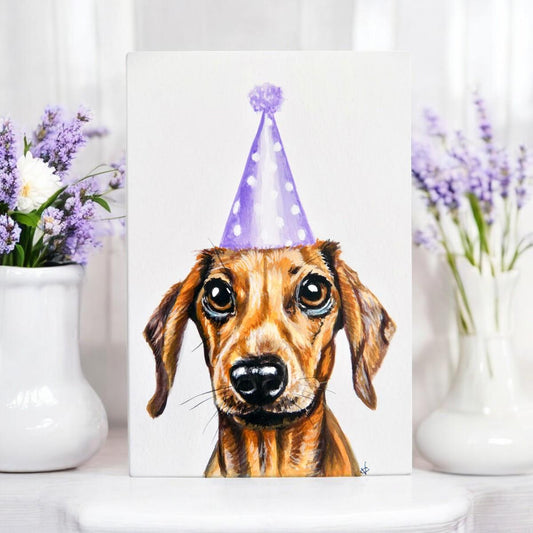 Party Dachshund Ceramic Tile Art 20X30cm Wall Decor by Victoria Coleman - Ready to Hang | Adorable Dog Themed Art Tile, Dachshund Gift, Unique Home Decor-Osiris Craftworks