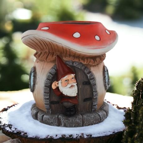 Whimsical Garden Gnome Resin Planter – Unique Mushroom House Design (15x15cm) – Charming Outdoor Décor