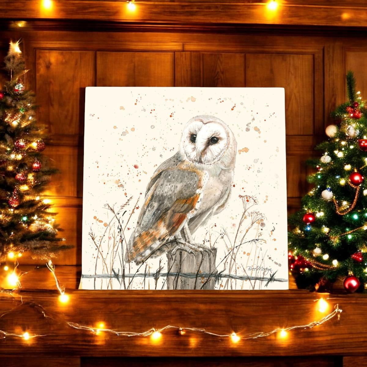 OSWALD Barn Owl Art Tile by Bree Merryn - Ceramic Wall Decor 20x20 cm Ready to Hang - Perfect Gift