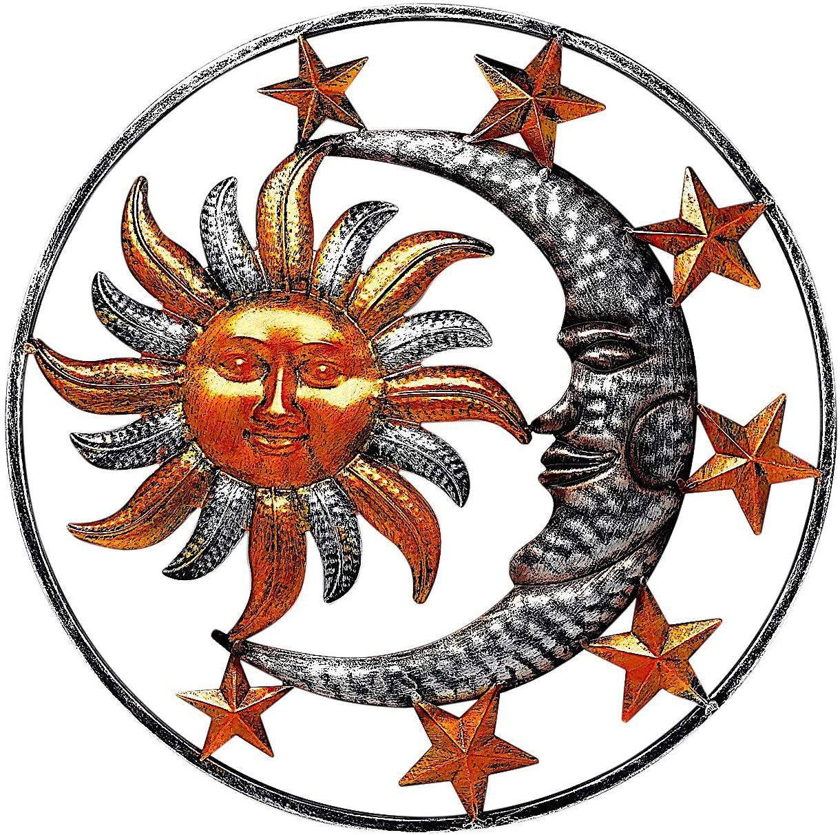 Sun Moon Metal Wall Plaques Decorative Figurines Indoor Outdoor Flowers