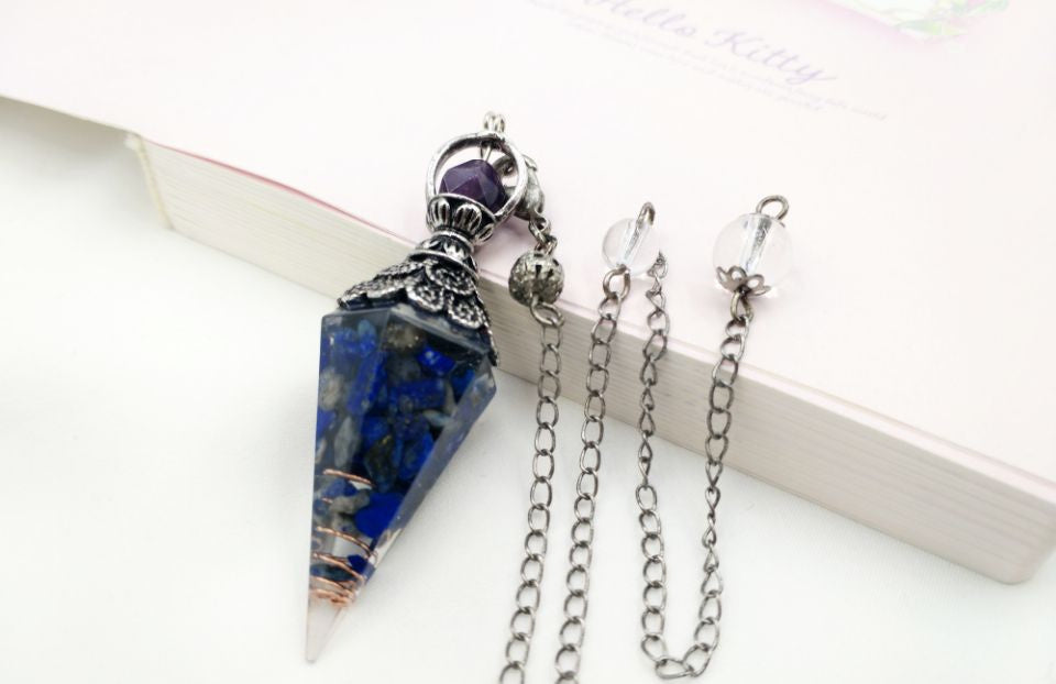 Gravel Resin Vintage Silver Amethyst Top Pendulum Pendant