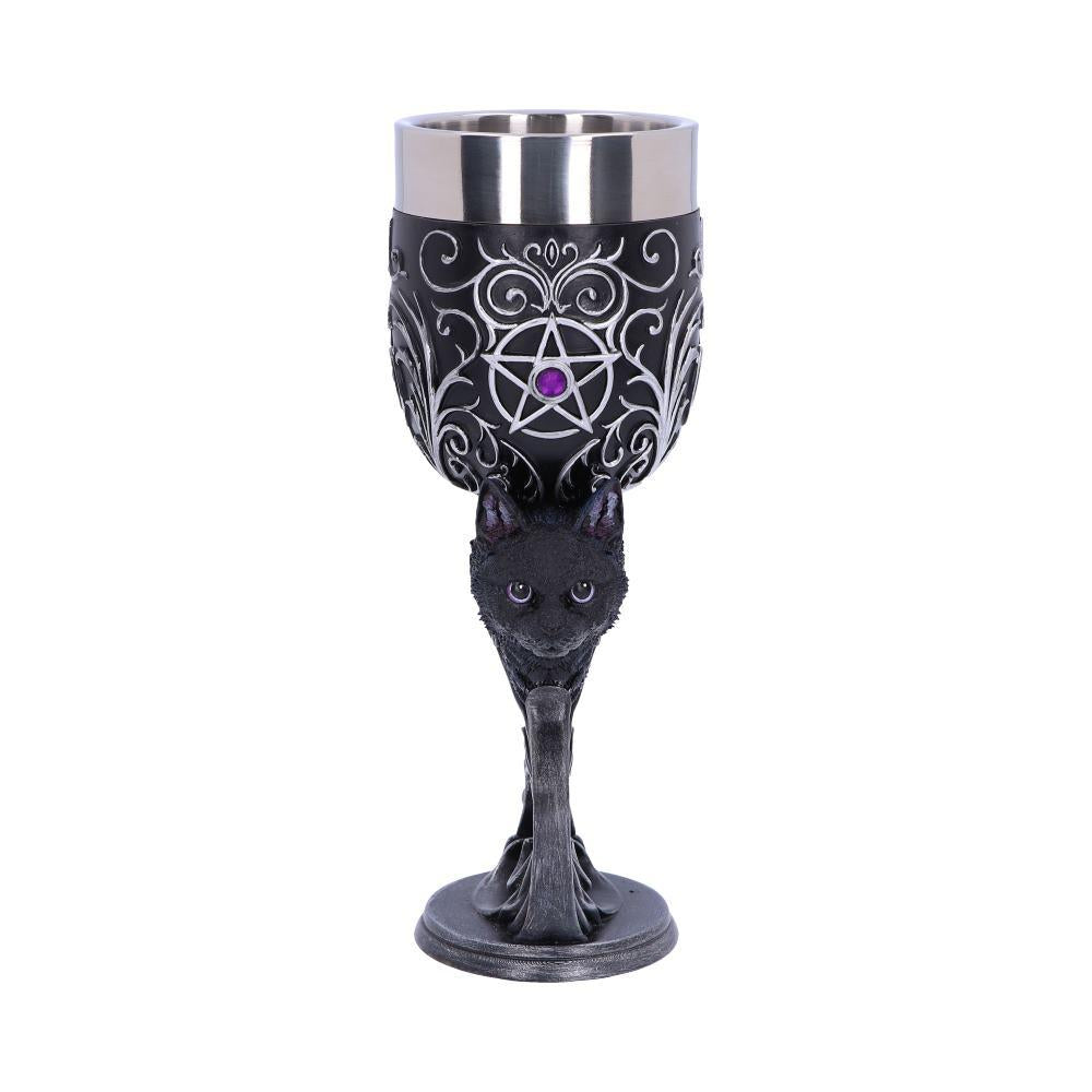 Twin Black Cat Goblets Familiars Gothic Chalice Set Wiccan Occult Wine Glasses