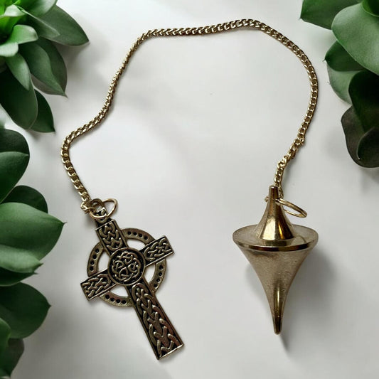 Powerful Metal Cone Dowsing Pendulum with Celtic Cross Charm | 23 cm Chain for Divination & Energy Healing