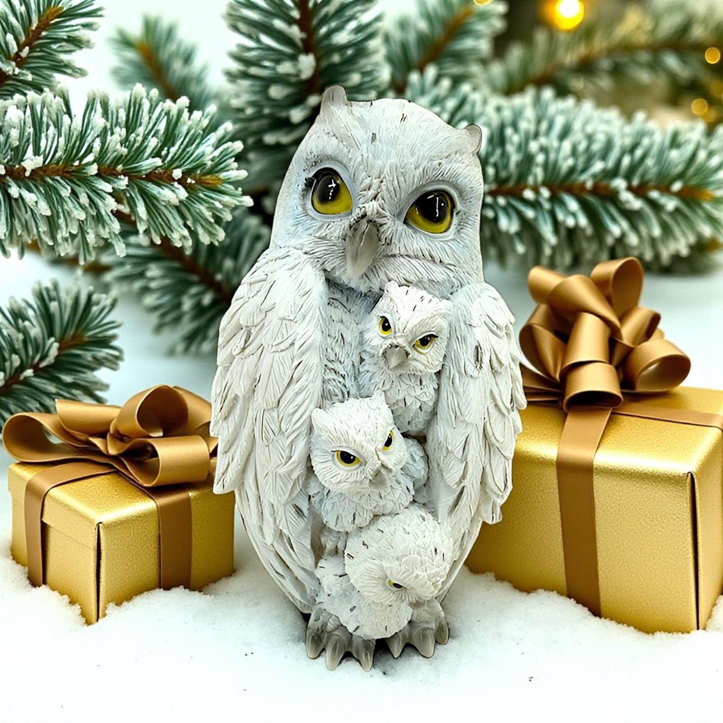 Whimsical Owl and Babies Figurine Woodland Wiccan Alter Statue Animal Lovers