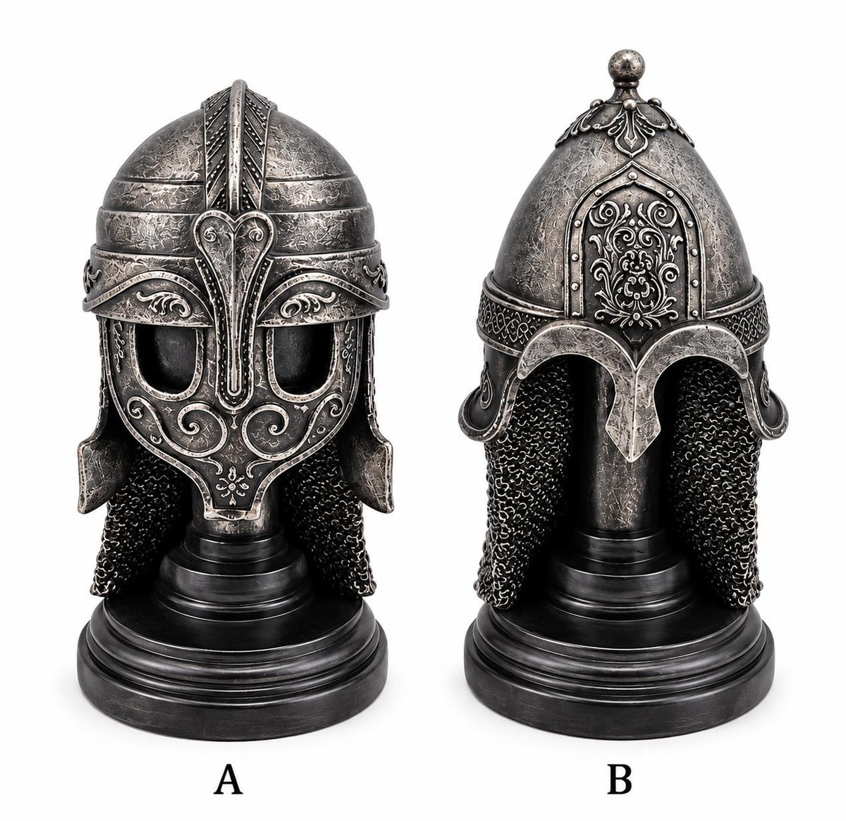 Pair of Medieval Knight Helmet Statues Gothic Armour Figurines Silver 15.8cm