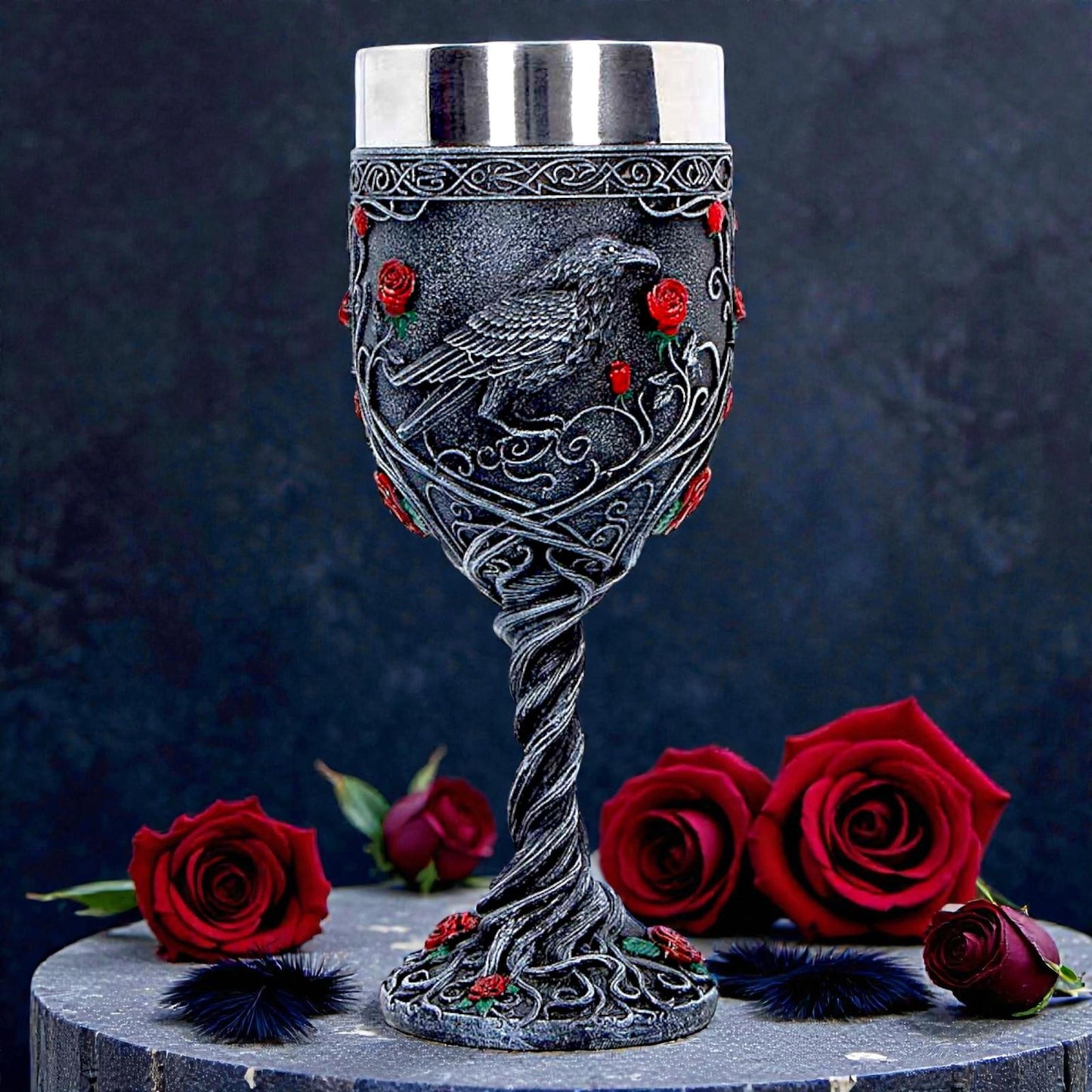 Raven Goblet Gothic Chalice Cup with Stainless Steel Insert Dark Romantic Decor