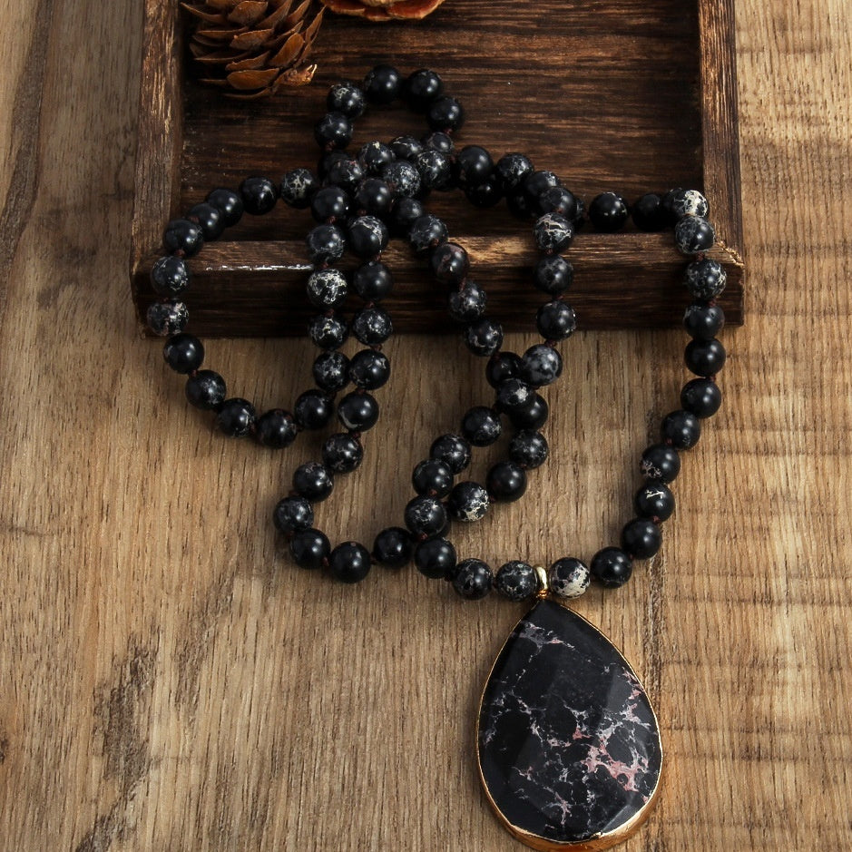 Bohemian Style 8mm Beaded Necklace Cut King Stone Water Drop