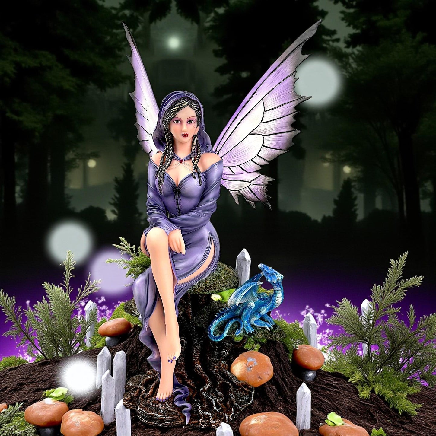 Enchanted Fairy with Dragon Figurine Gothic Mythical Sculpture Fantasy Ornament Collectible