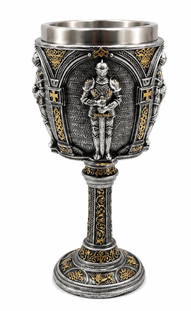 Knights Templar Goblet 18cm Medieval Gothic Chalice Silver Gold Wine Cup Gift