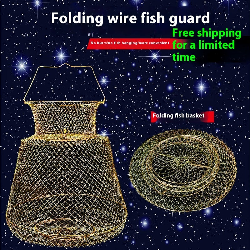 Steel Wire Fish Protection Folding Basket Net Pocket Put Metal Stainless Cage Woven