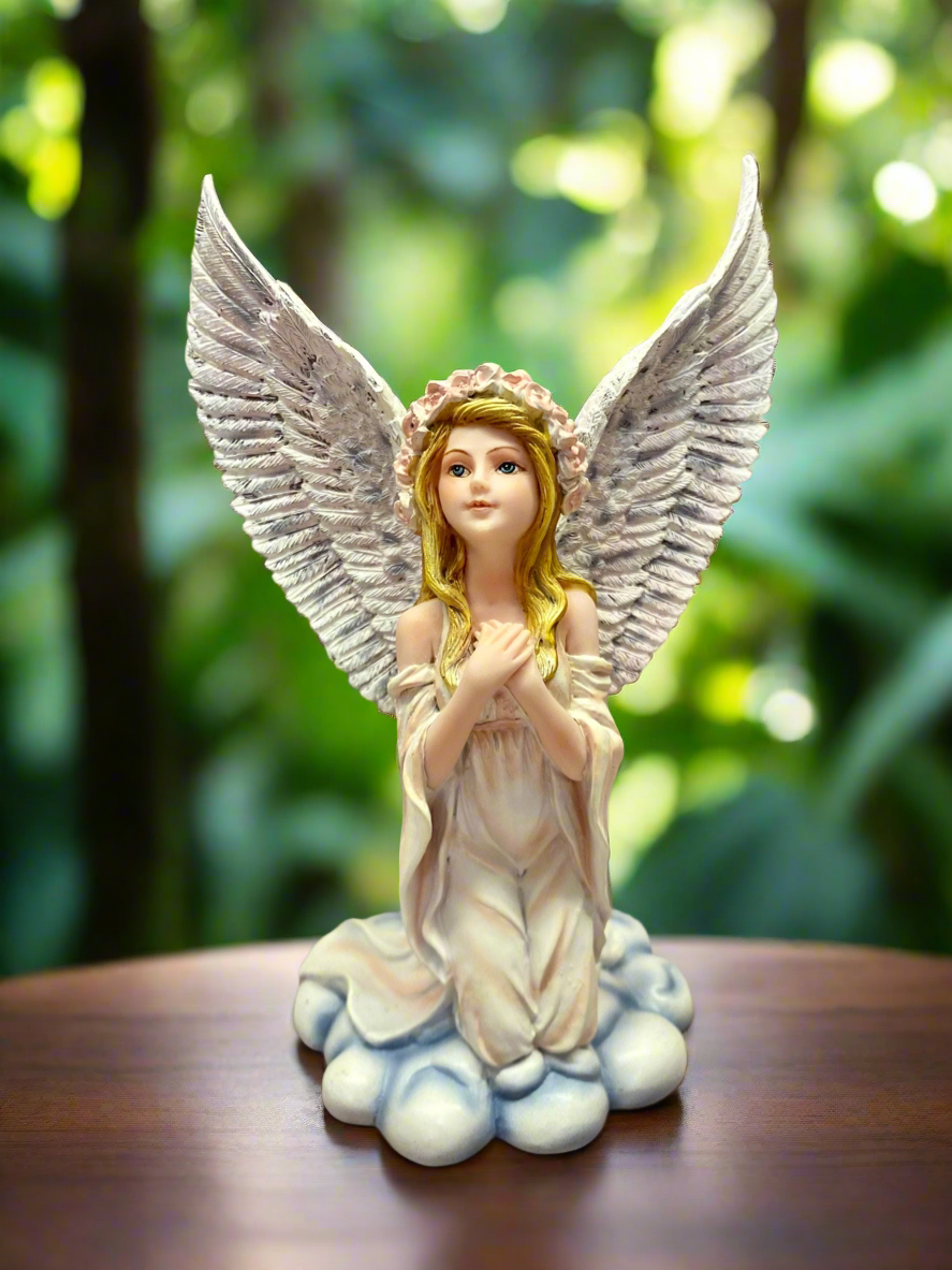 Serene Angelic Prayer Statue, Graceful Angel Figurine, Peaceful Winged Seraph, Inspirational Religious Decor, Spiritual Angelic Presence