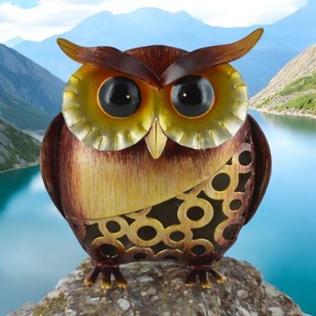 Rustic Small Metal Owl Decor Ornament - Charming Home Accent Figurine - Vintage Style - 11cm