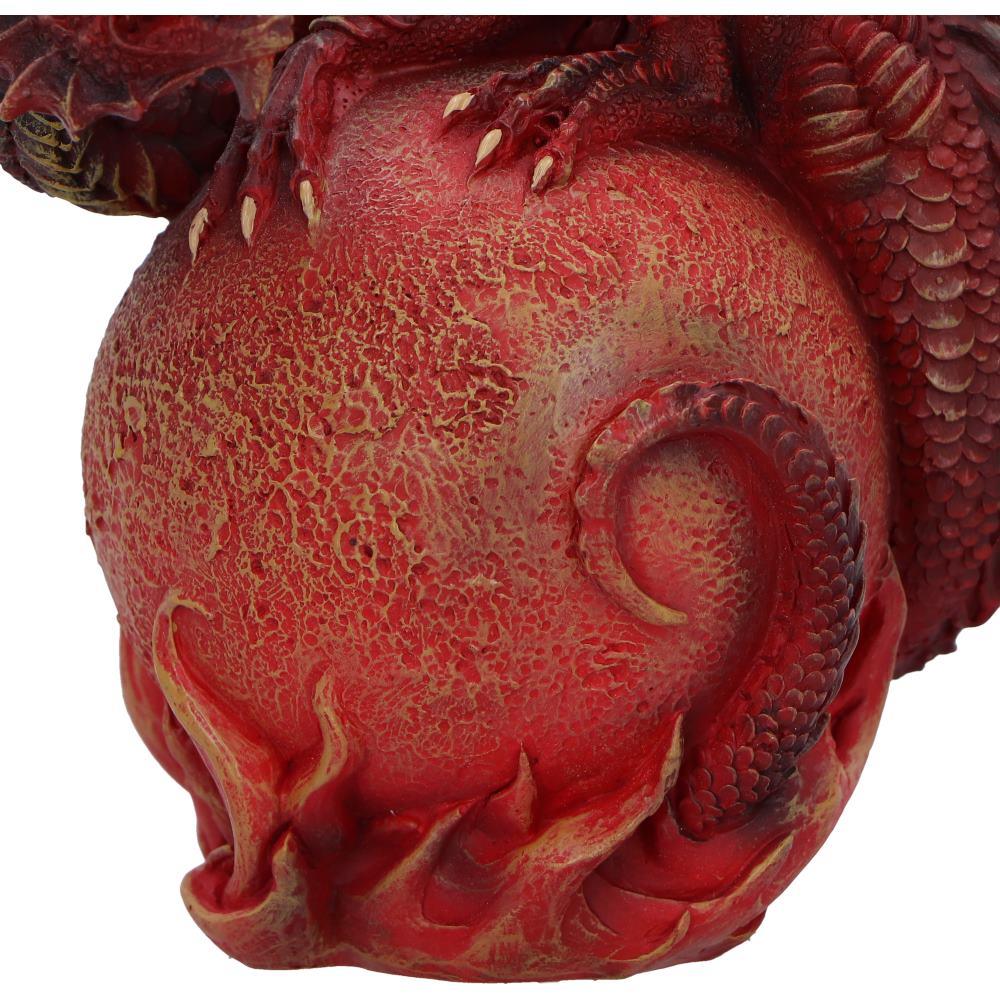 Gothic Fiery Crimson Mars Dragon Fantasy Statue Martian globe Mythical Decor