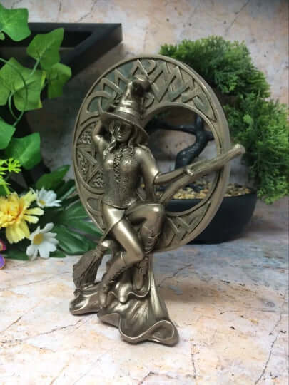 Enchanting Bronze Witch Statue Handcrafted Resin Sorceress | Mystical Home Decor Gift | Wiccan & Pagan Ornament