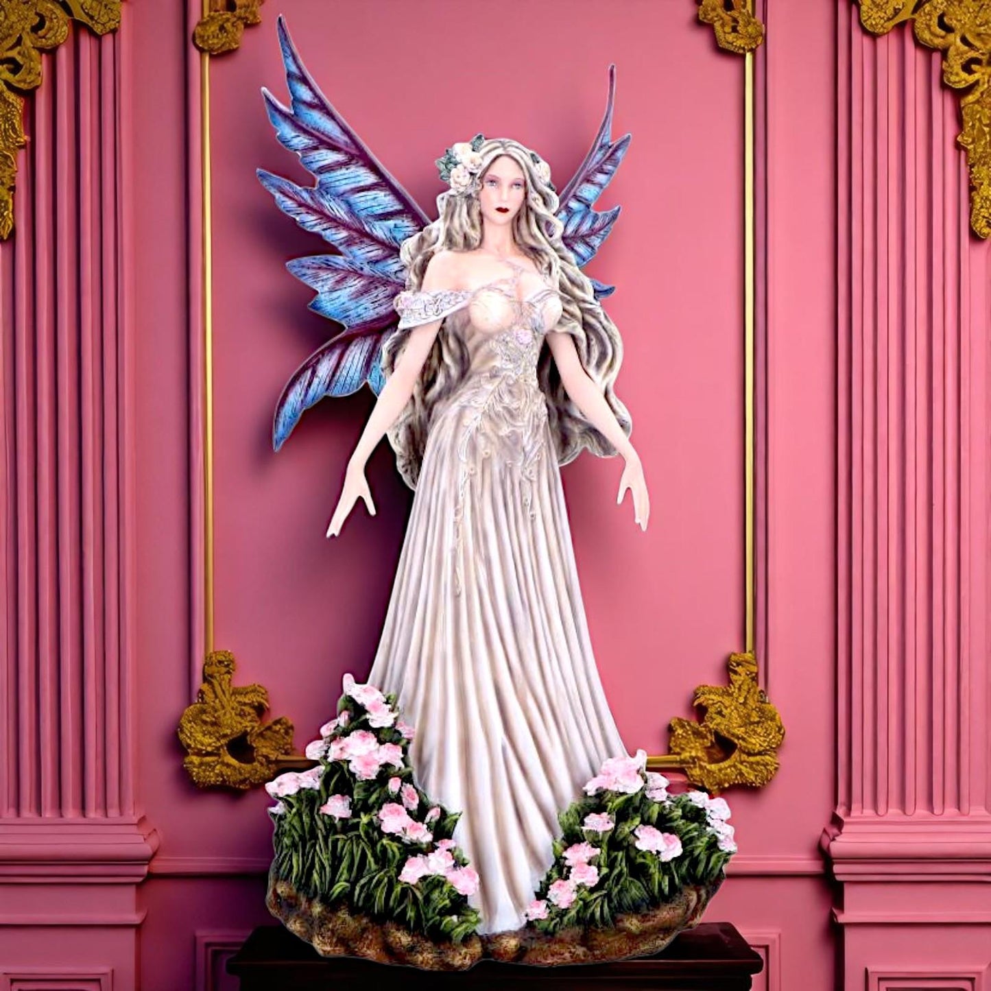 Mystical Woodland Fantasy Forest Fairy Sculpture Floral Figurine Gothic Wings Art