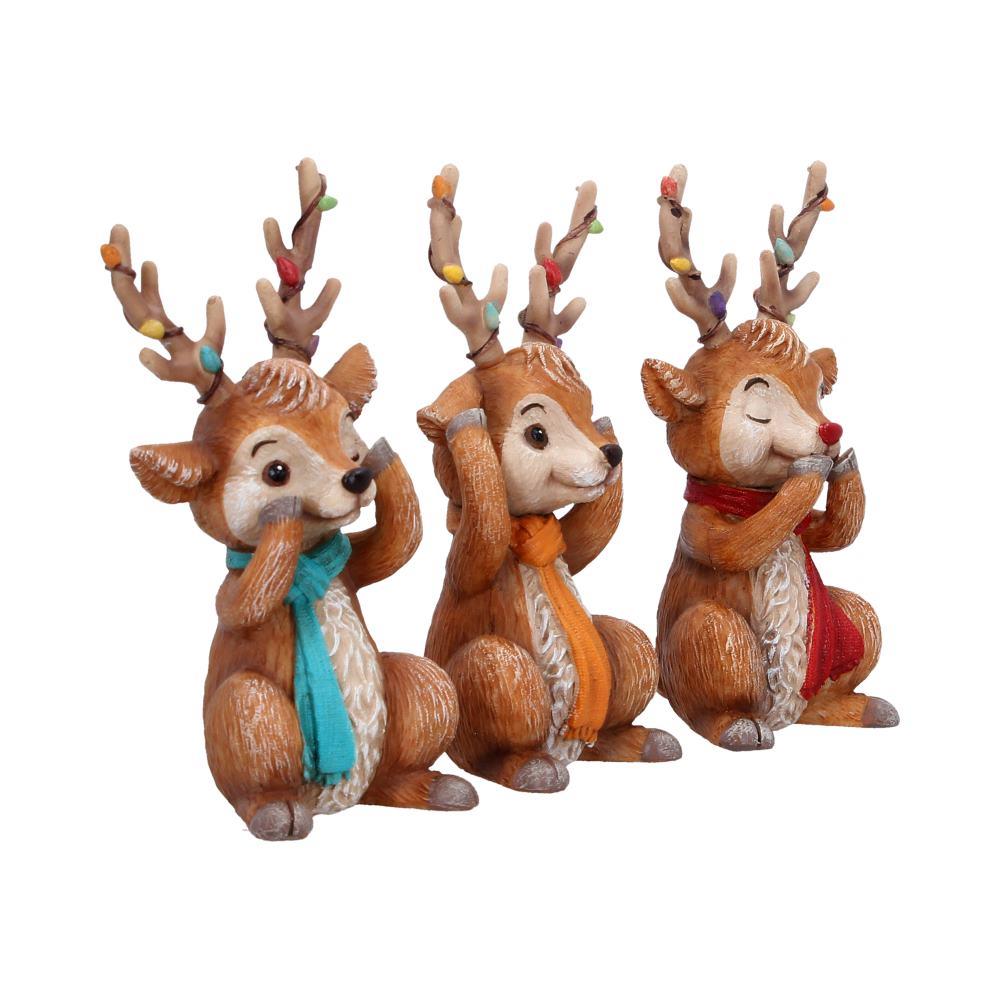 Christmas Reindeer Ornaments Set 3 See Hear Speak No Evil Festive Figures Gifts