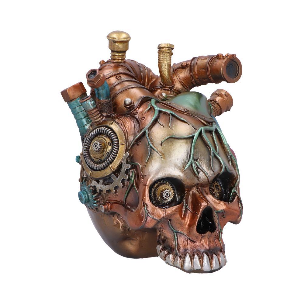 Steampunk Skull Heart Figurine Mechanical Gothic Ornament with Gears & Pipes