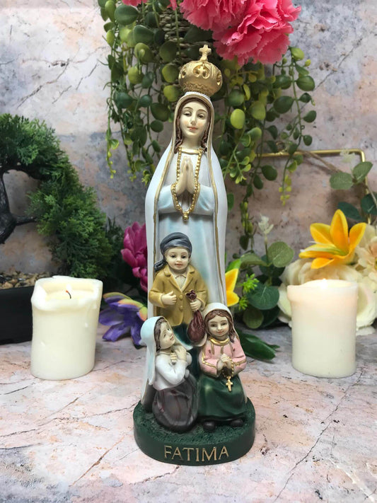 Blessed Virgin Mary Our Lady of Fatima with Children Statue Ornament Figurine for Home or Chapel