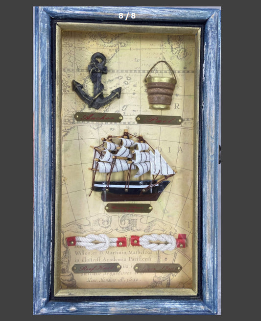 Marine Themed Wall Plaque Wooden Frame Boat Ropes Man Cave Ideal Decor