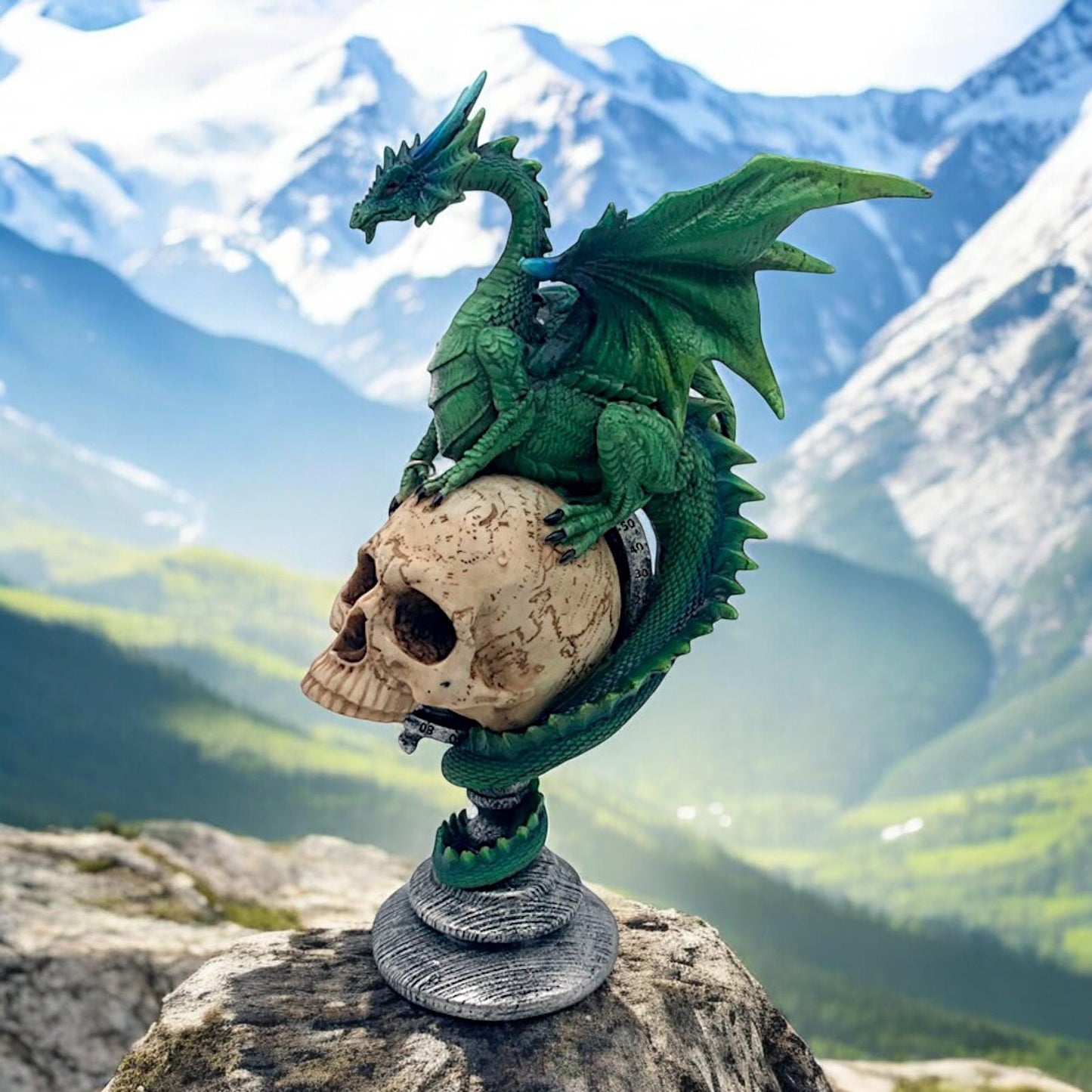 Green Skull Dragon Figurine - Gothic Fantasy Resin Sculpture Home Decor Ornament