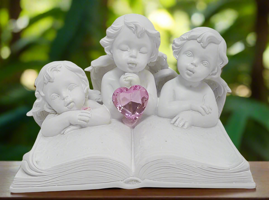 Angel Trio with Pink Heart Resin Ornament - Cherub Figurine 11.5cm Collectible Decor