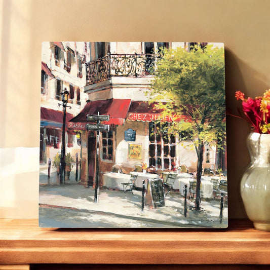 Brent Heighton THE CORNER CAFE Ceramic Art Tile 20x20 cm Paris Wall Decor, Ready to Hang Gift Boxed-Osiris Craftworks