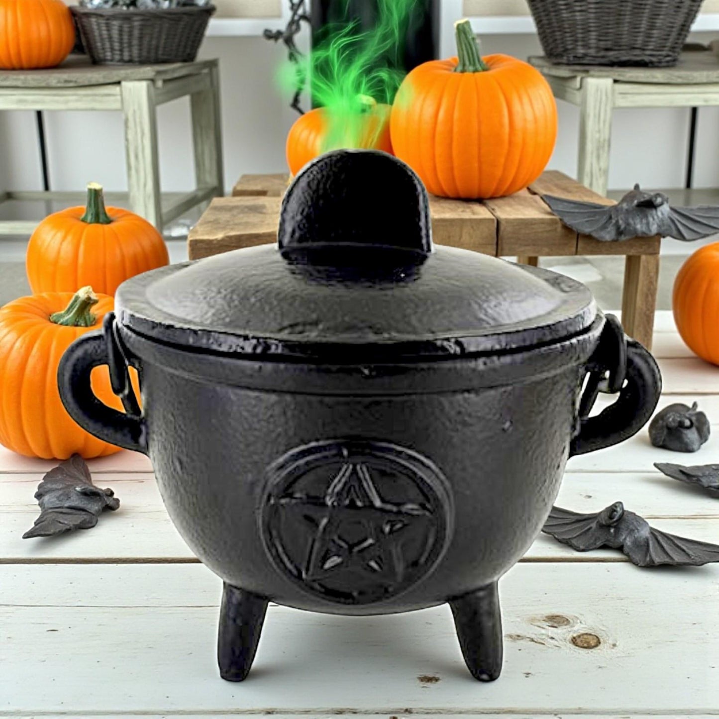 Witchcraft Cast Iron Pentagram Cauldron Medium Wiccan Pagan Spiritual Tool