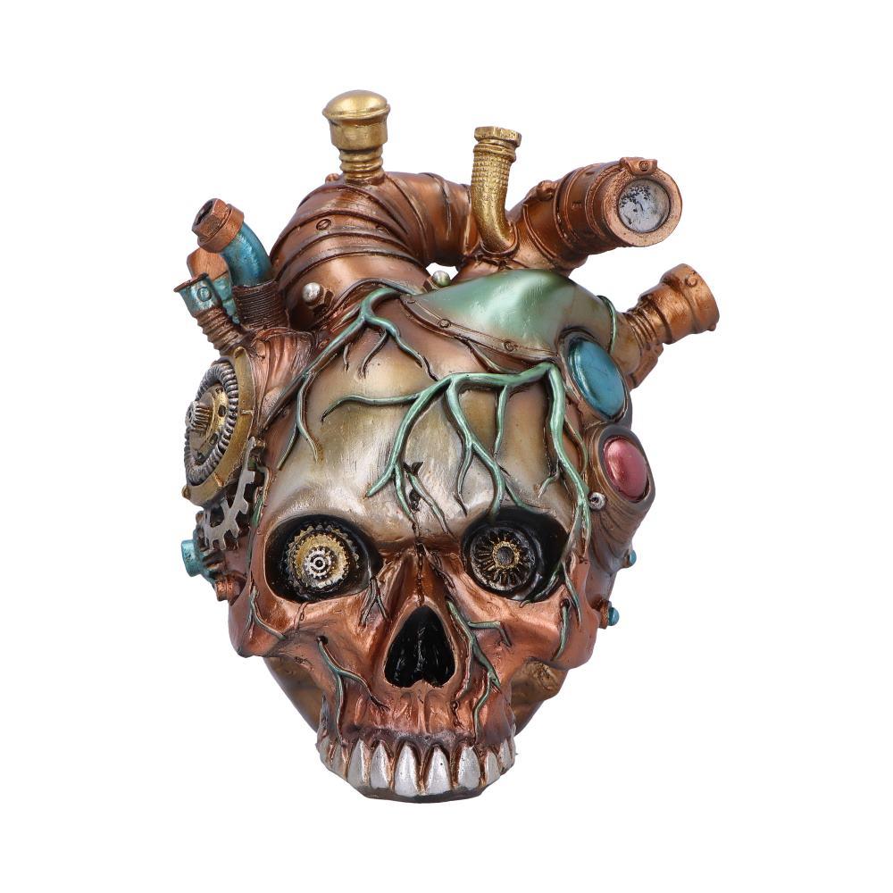Steampunk Skull Heart Figurine Mechanical Gothic Ornament with Gears & Pipes