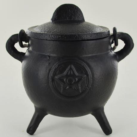 Cast Iron Pentagram Cauldron Wiccan Altar Tool Pagan Witchcraft Ritual Burner