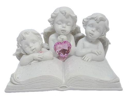 Angel Trio with Pink Heart Resin Ornament - Cherub Figurine 11.5cm Collectible Decor