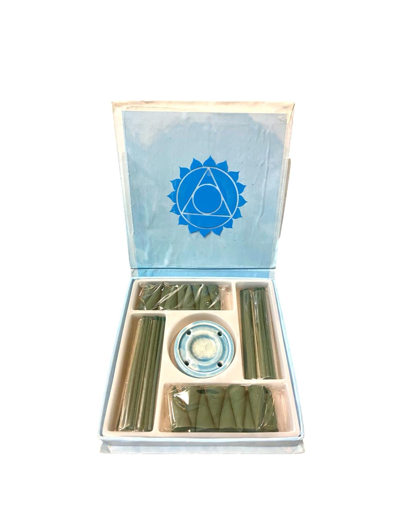 Seven Chakras Mini Incense Gift Set with Holder - Bamboo Sticks & Cones, Chakra Healing Aromatherapy, Throat.