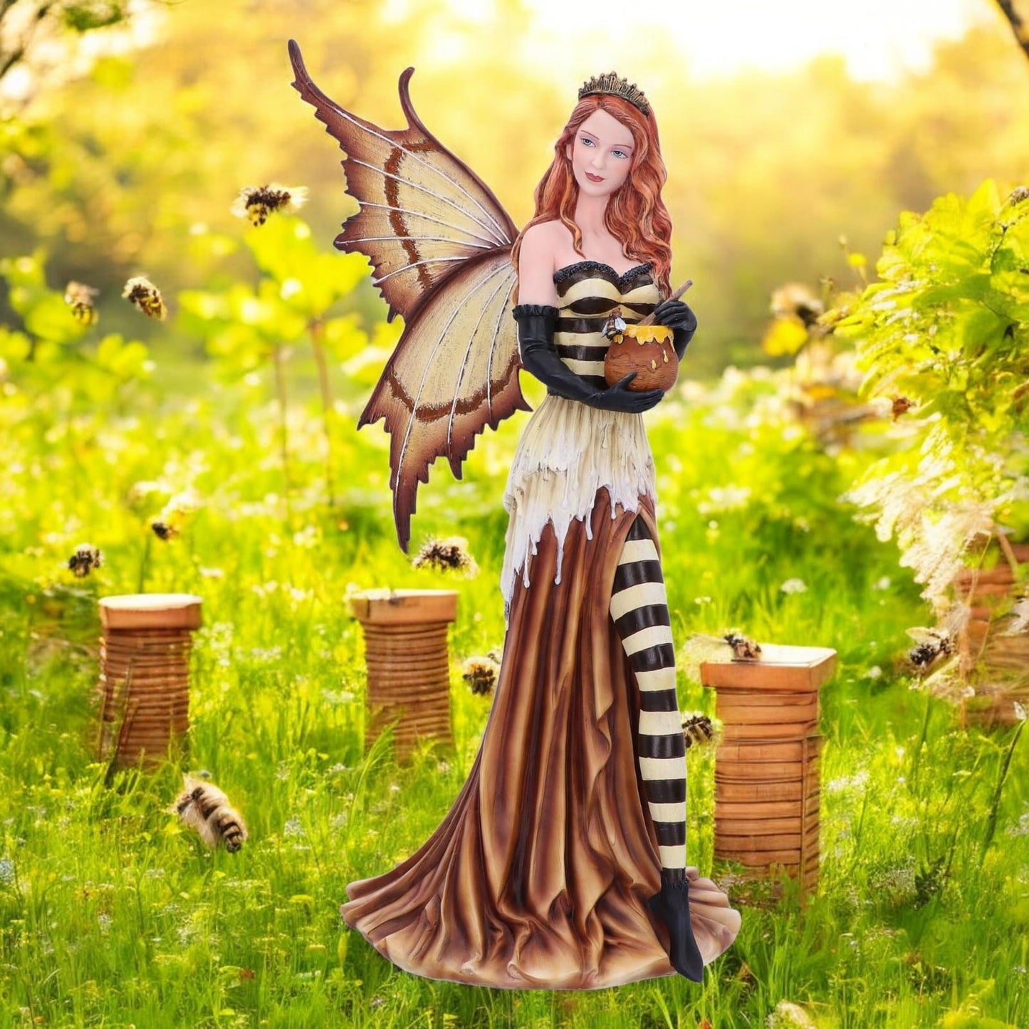 Large Fairy Figurine with Honey Pot Resin Fantasy Statue Mythical Ornament 45cm