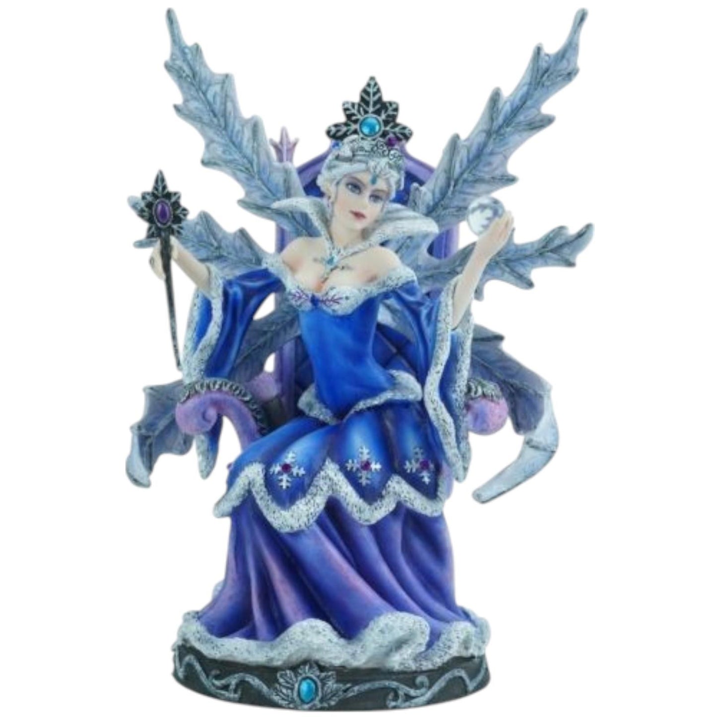 Gothic Snow Queen Resin Figurine Blue Ice Fairy Statue Mystical Winter Sculpture 27.5cm