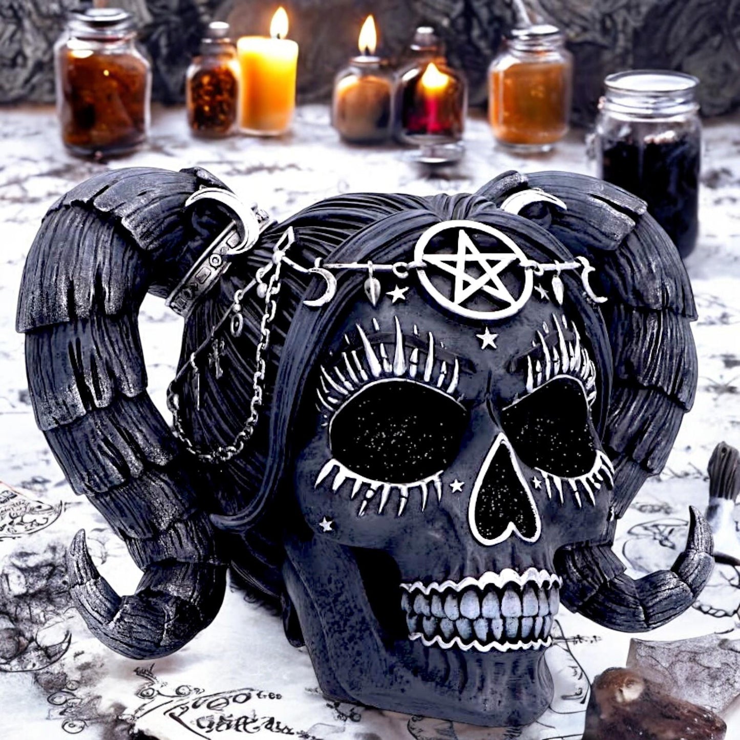 Gothic Baphomet Doll Skull Ornament Alchemy Fantasy Figurine Wiccan Pentagram Statue