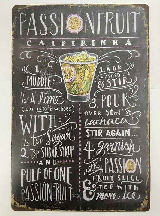 Vintage-inspired Passion Fruit Caipirinha Recipe Metal Sign Retro Bar Wall Decor House Warming Gift-Osiris Craftworks