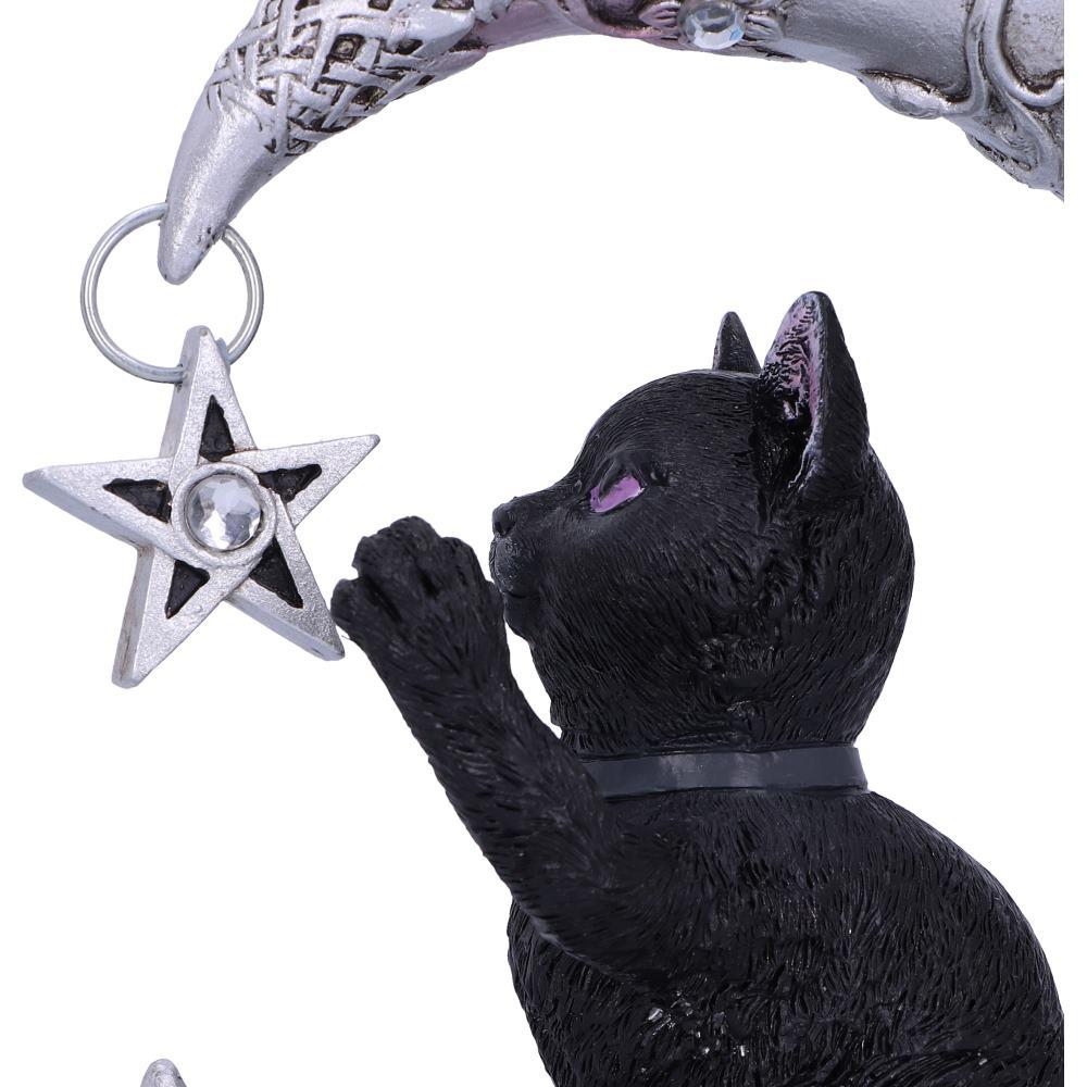 Celestial Moon and Cat Statue Enchanted Lunar Feline Ornament Witchy Decor
