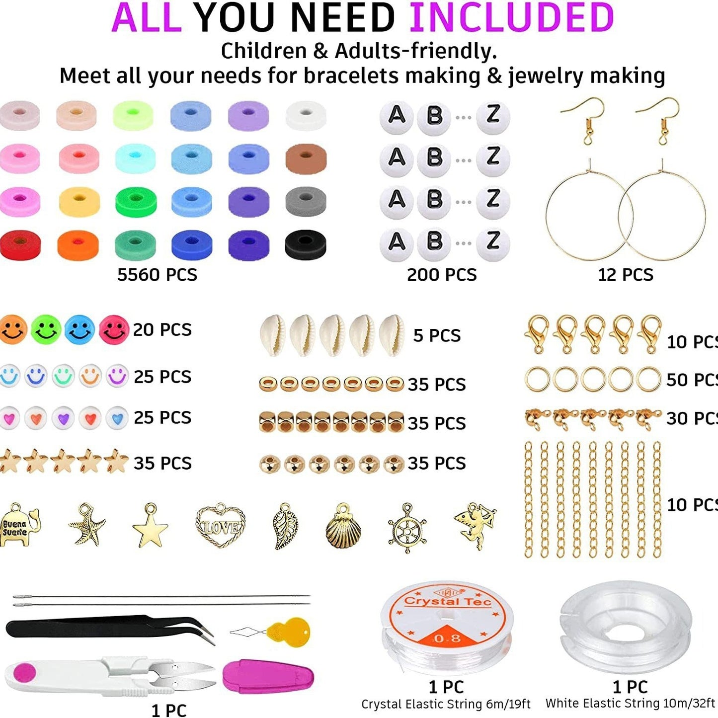 6000 PCs Clay Beads Suit Polymer Clay Tube Piece Beaded DIY Handmade Bracelet Necklace Ornament Bohemian Style