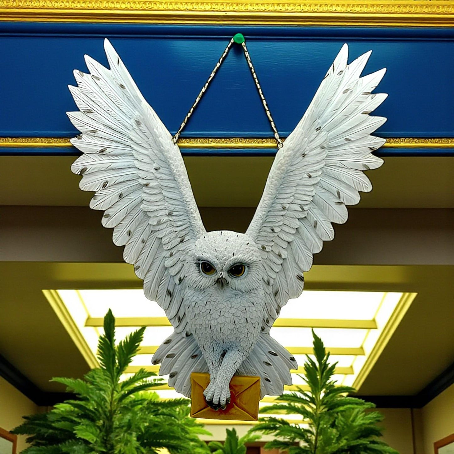 Majestic Hanging Owl Figurine with Letter Wildlife Bird Ornament Sculpture Decor