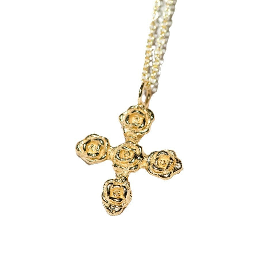 New Rose Cross Pendant Necklace