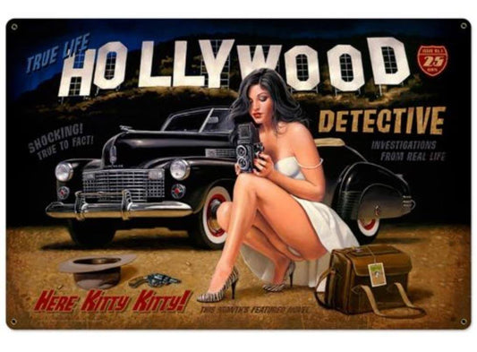 Retro Hollywood Detective Pin Up Girl Metal Sign Vintage Style Wall Decoration Man Cave Garage Shed-Osiris Craftworks