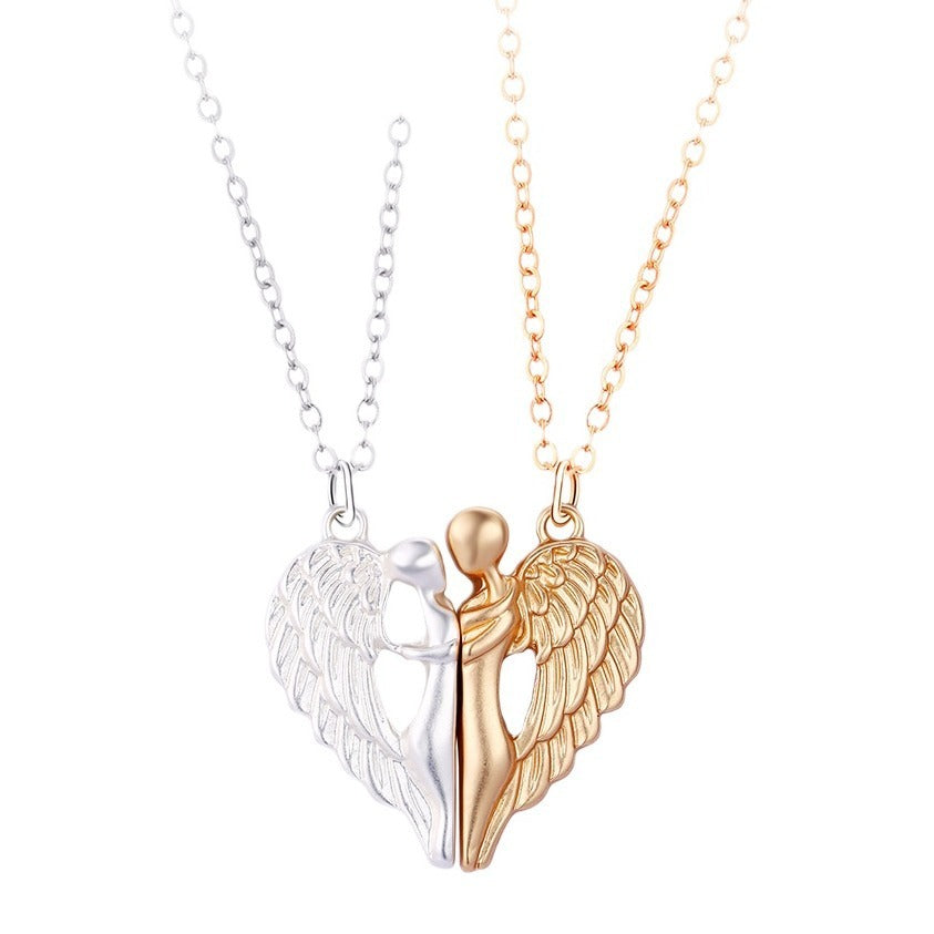 Two Novel Angel Wing Magnetic Couple Necklaces In Different Colors Can Also Be Jewelry For Good Friend To Commemorate Friendship