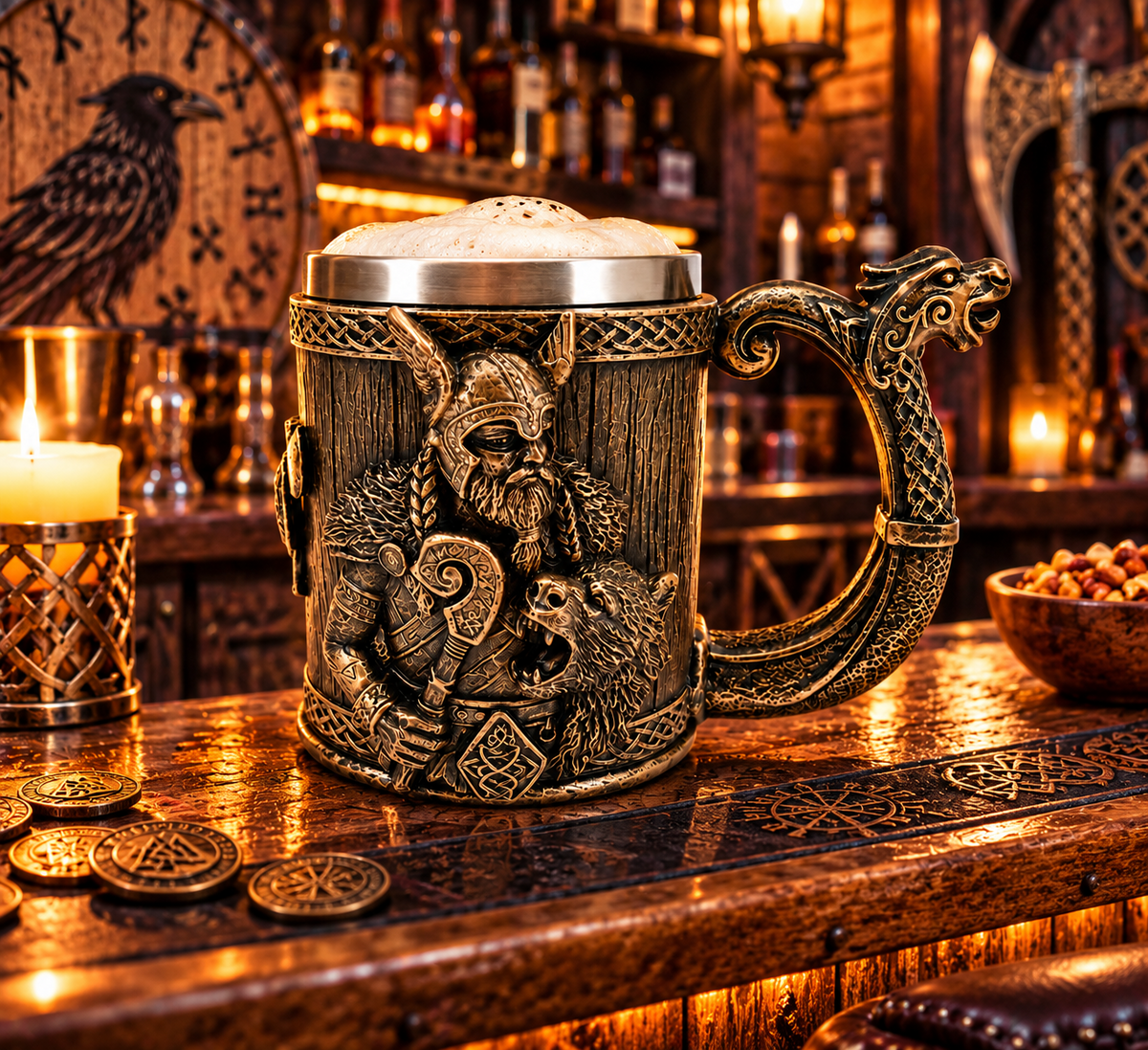 Viking Warrior Tankard Norse Wolf Dragon Beer Mug Medieval Celtic Gothic Gift
