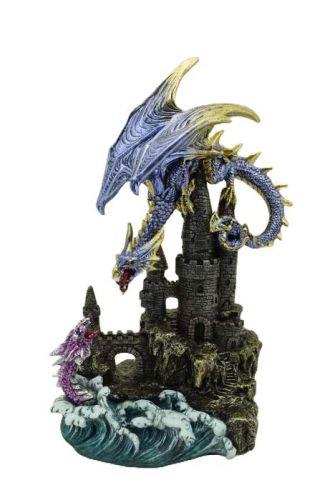 Majestic Dragon Statue with Castle - Handcrafted Fantasy Resin Sculpture - 27x20 cm - Unique Gift for Dragon Lovers