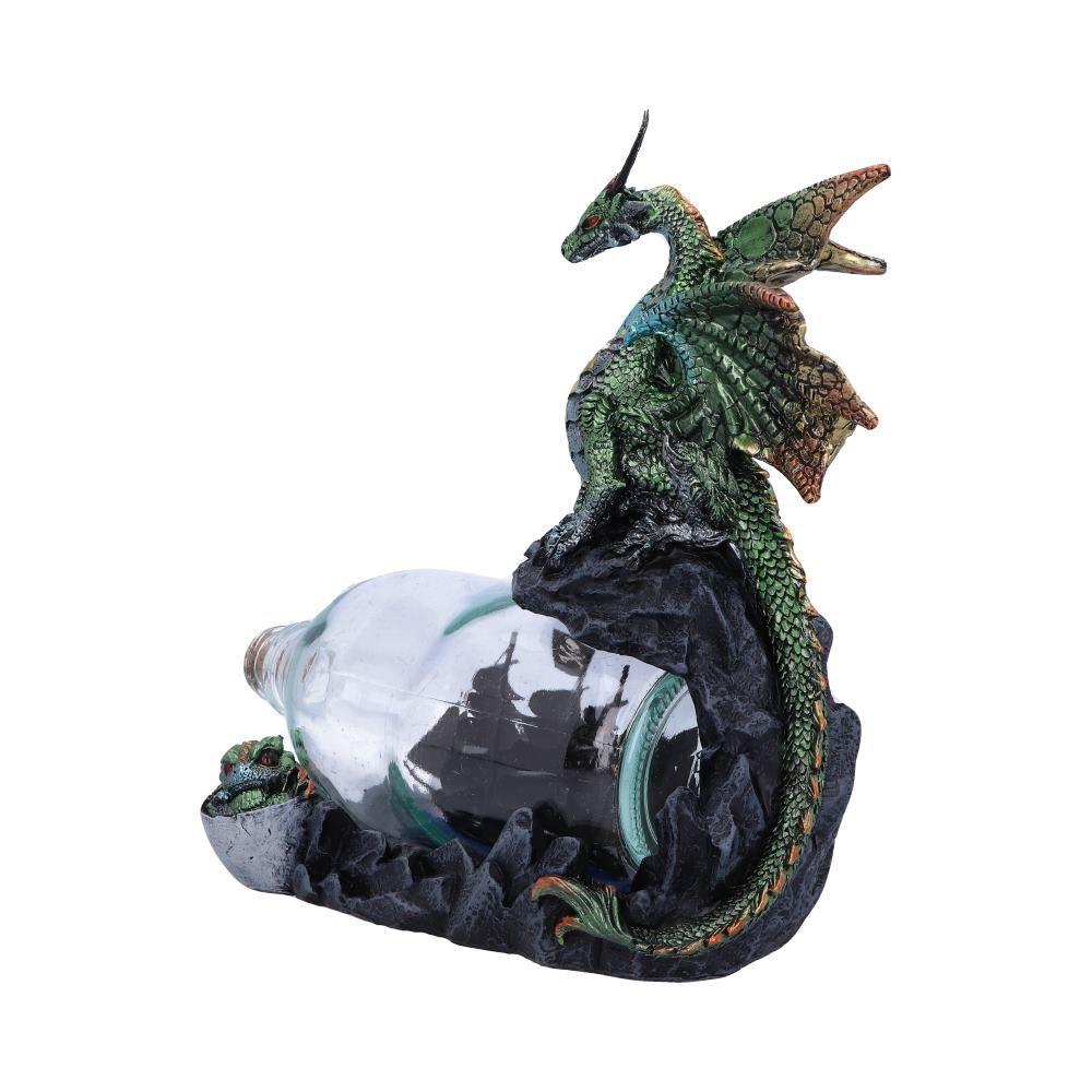 Majestic Green Dragon Figurine with Ship in a Bottle | Hand-Painted 22cm Resin Fantasy Decor | Mythical Collectible Ornament