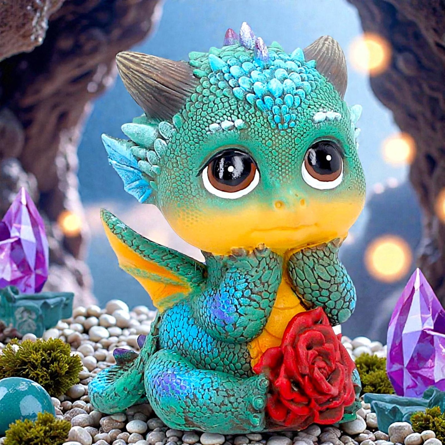 Cinders Mini Dragon Statue Whimsical Mythical Creature Rose Shelf Display Art