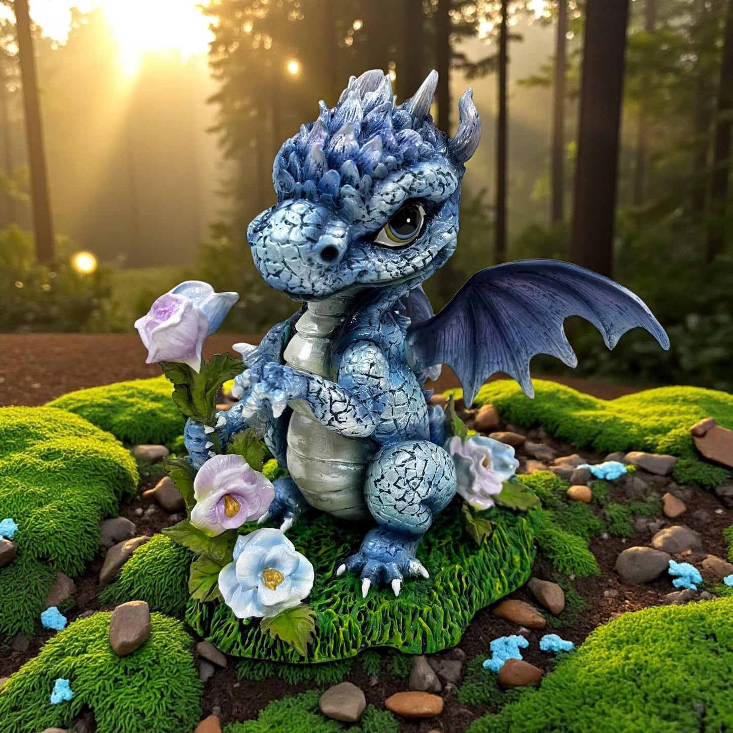 Fantasy Dragon Ornament Blue Resin Baby Dragon Figurine Gothic Collectible 13.5 cm