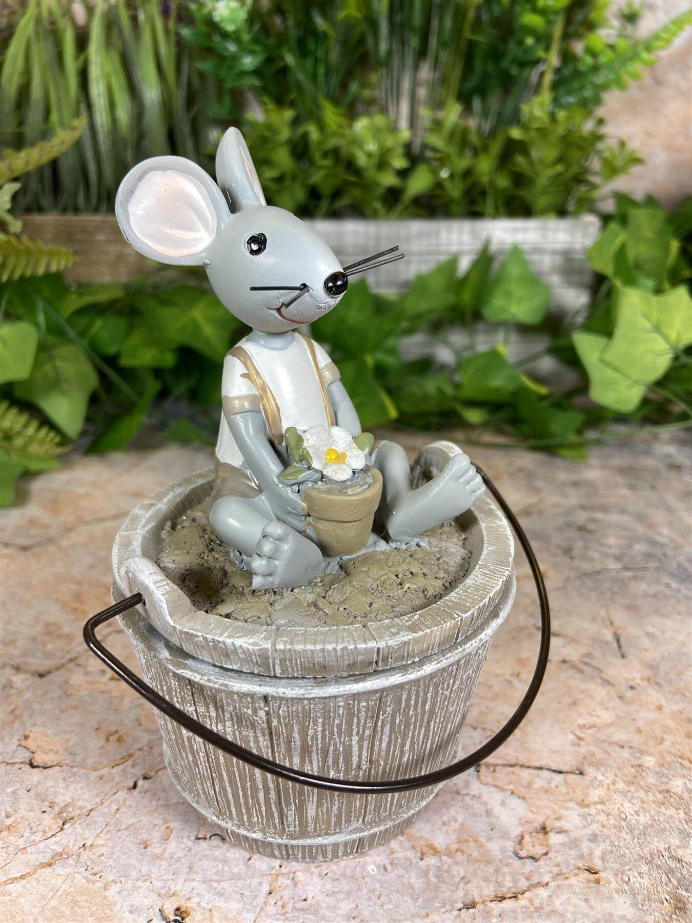 Cheeky & Charming Hilarious Mouse on Resin Bucket Lid Garden Ornament-Osiris Craftworks